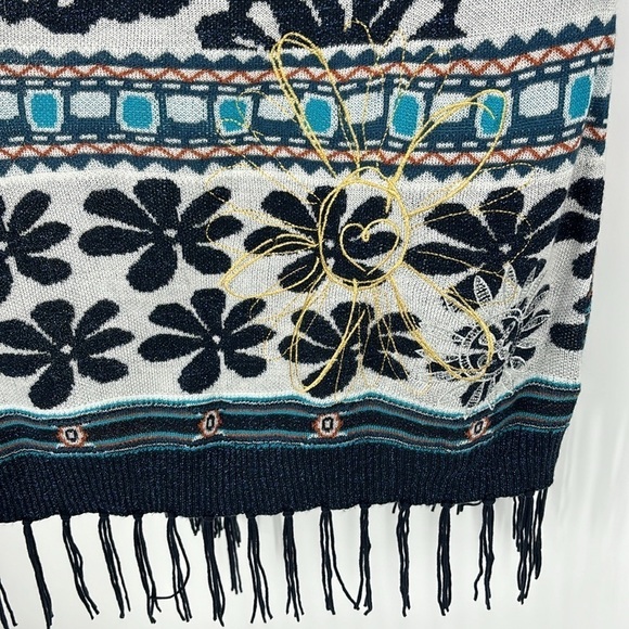 Desigual Floral Open Front Fringe Trim Duster Sweater Women’s Size Small - Picture 5 of 8